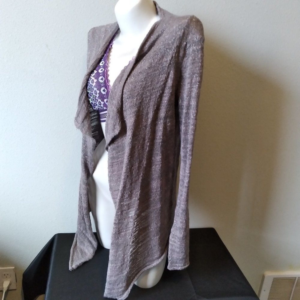 EUC Express Silver Metallic Light Mauve Open Front Cardigan Lightweight Size M